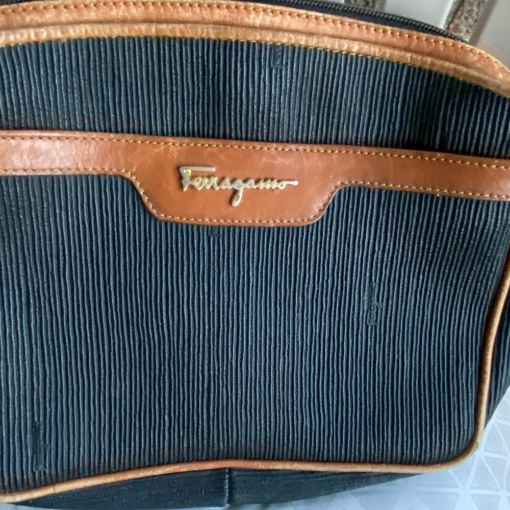 AUTHENTIC Salvatore Ferragamo Black and Tan Messenger Bag